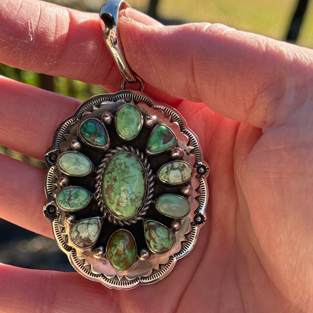 RARE- Ray Bennett _Navajo_Green Turquoise _Pendant _51 Grams & 3" Long!
